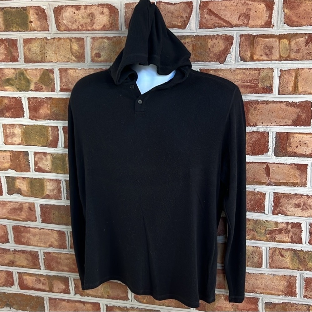 Velvet by Graham & Spencer Black long sleeve light weight sweater Shirt w/Hood L